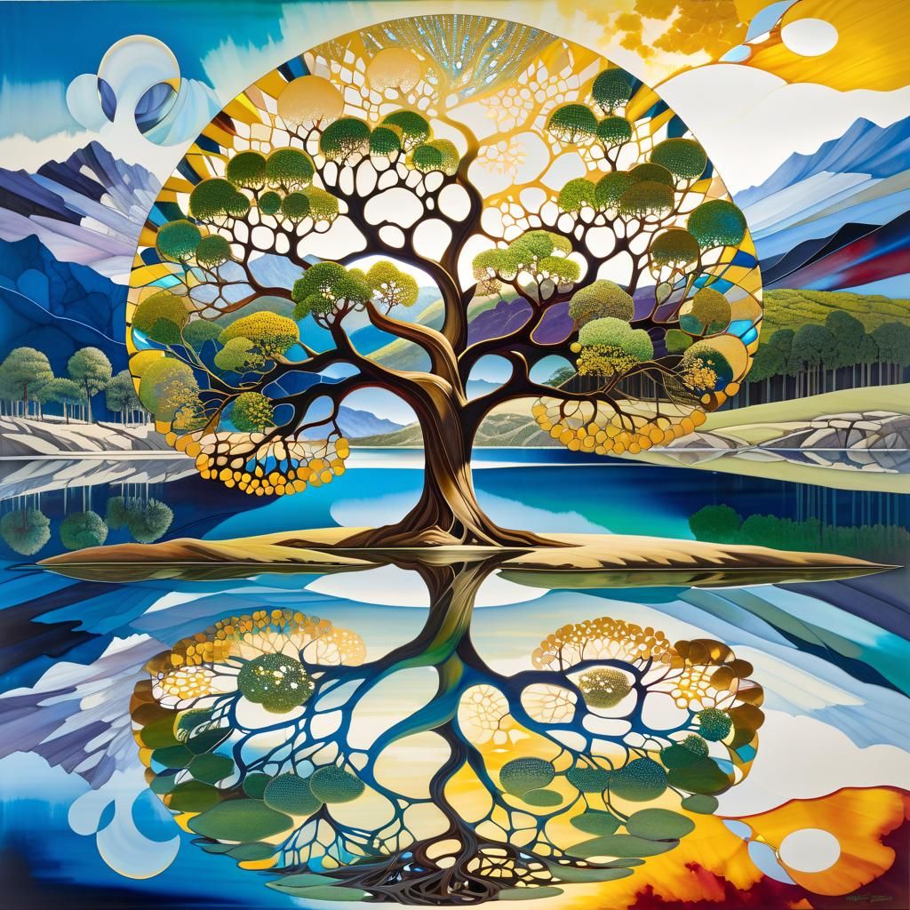 Psychedelic Tree of Life in Alcohol Ink Style