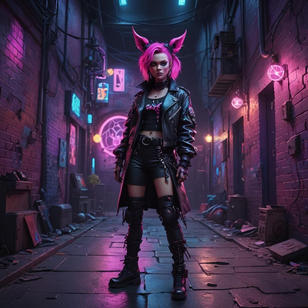 Eve in Gothic-Punk Outfit: Vibrant 3D Digital Art