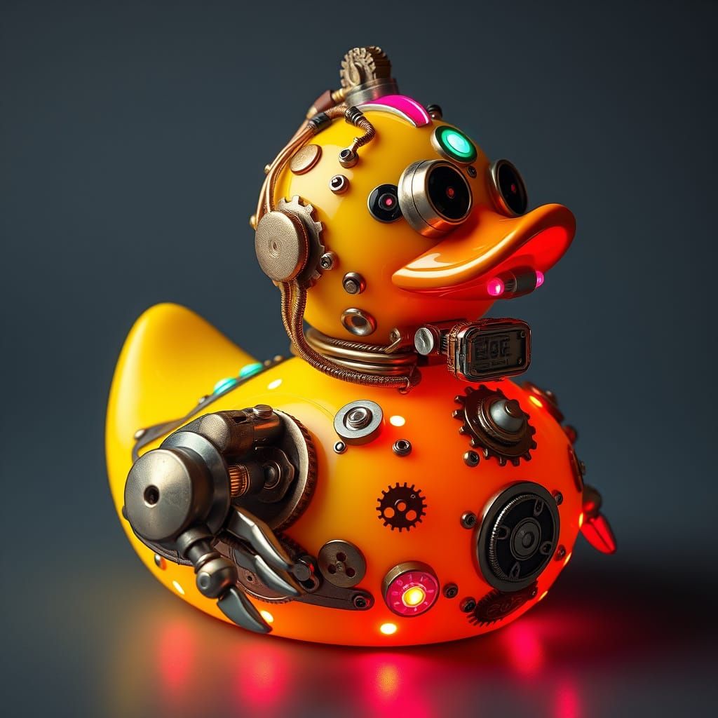Cyborg Rubber Ducky in Industrial Futurist Style