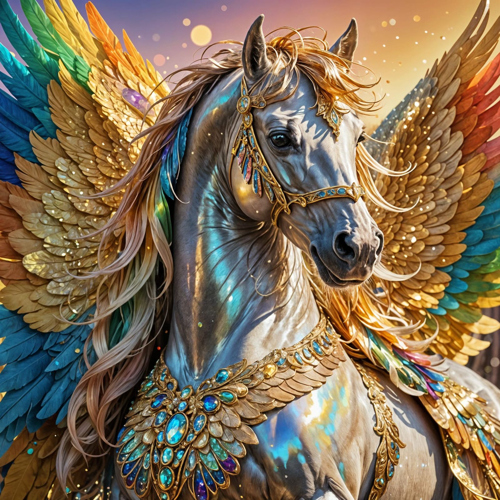 Rainbow Pegasus Portrait on Sunny Day