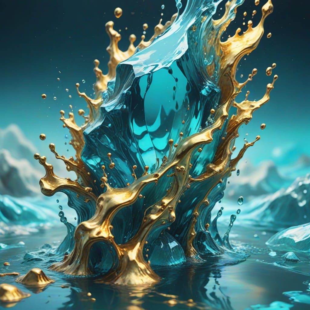 Water Elemental in Aquamarine and Gold: Hyperrealistic Art