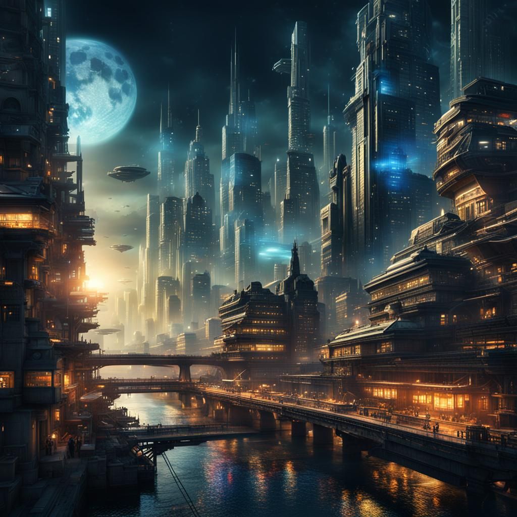 Futuristic Metropolis at Night: Epic Cinematic Digital Paint...