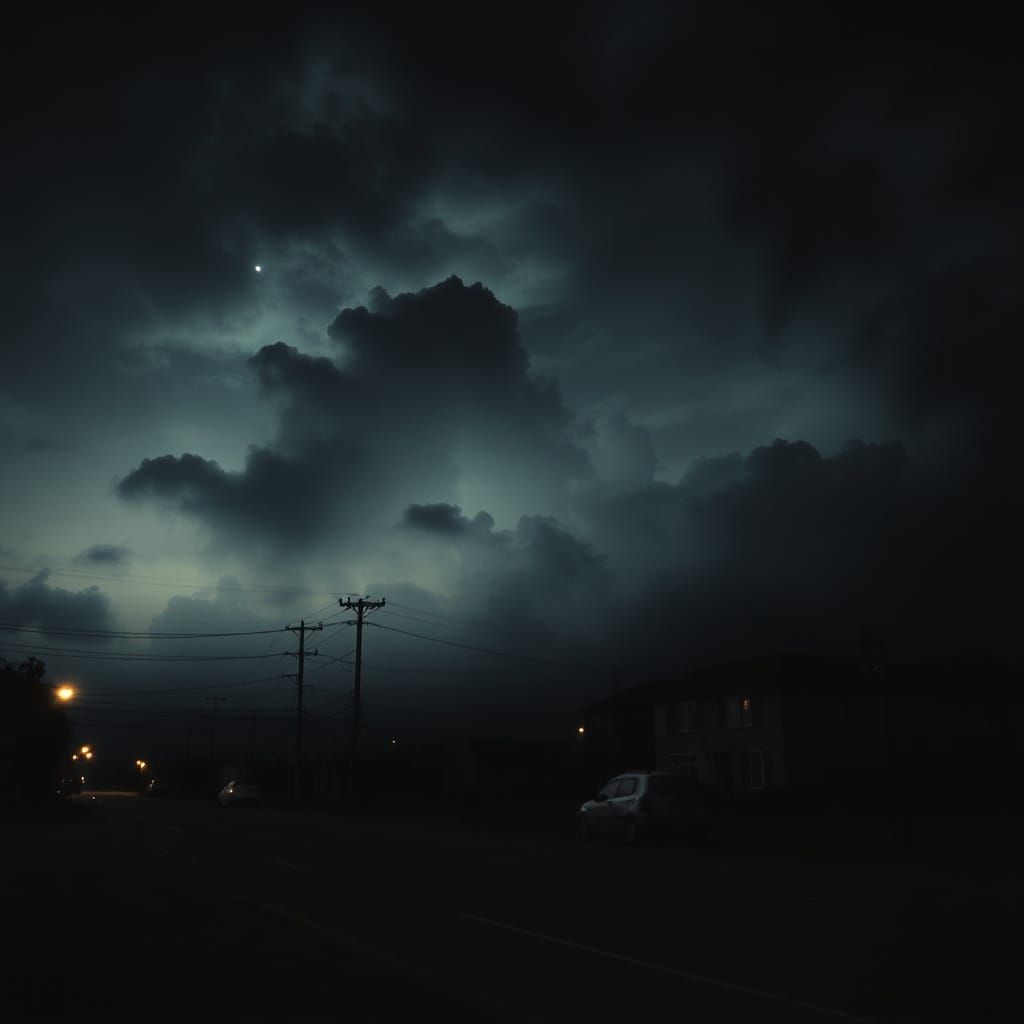 Mysterious Cityscape Under Dark Skies