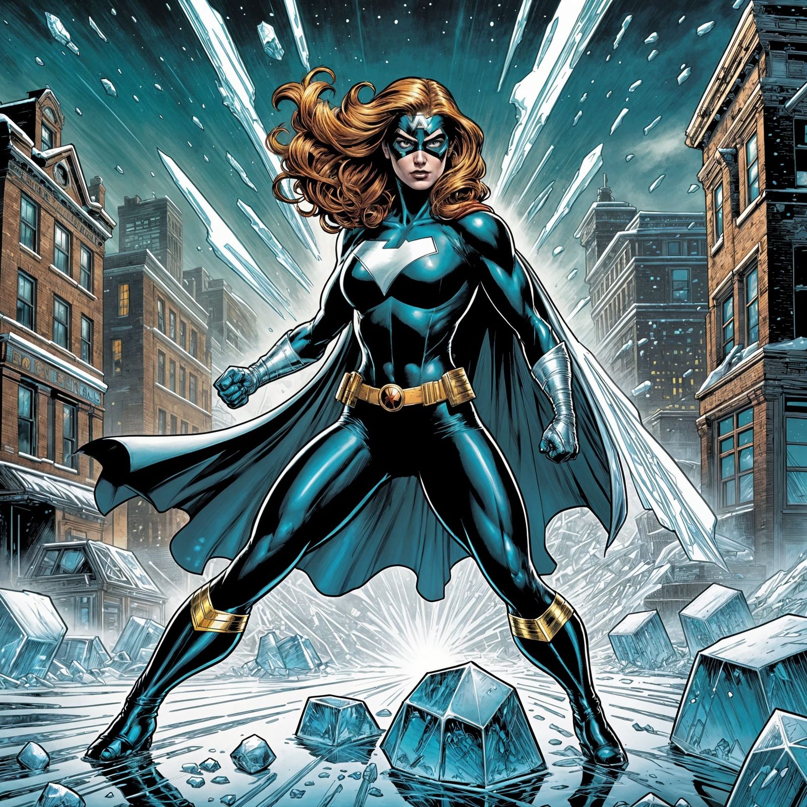 Frosty Female Heroine in Vintage Comic Book Style