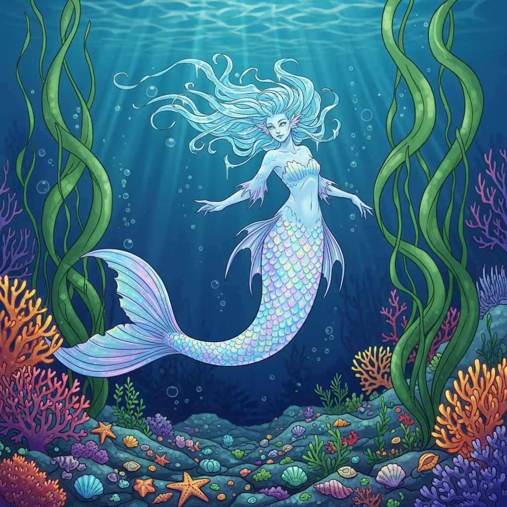 Iridescent Mermaid Fish in Whimsical Underwater Scene