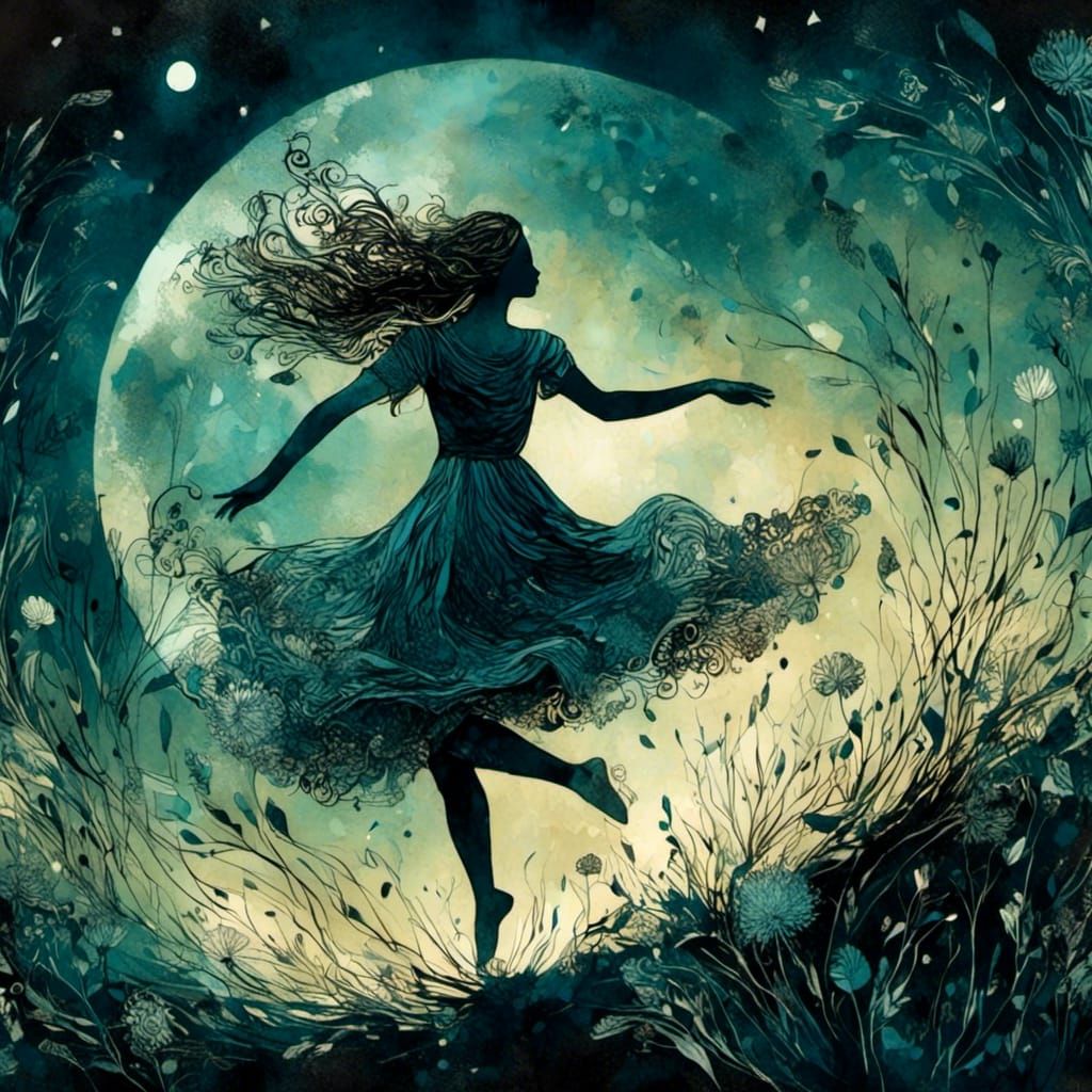 Woman Dancing in Moonlight Digital Art
