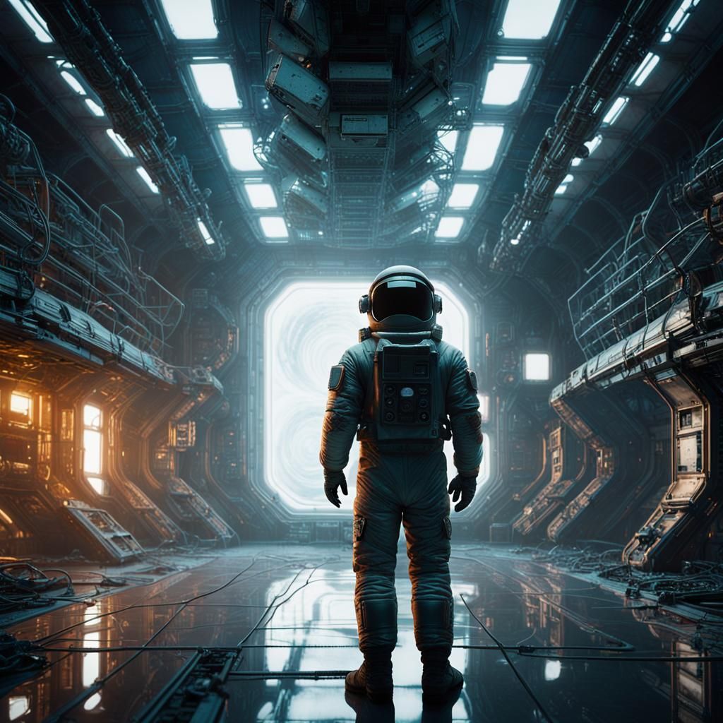 Astronaut in Abandoned Space Station: Cinematic Film Still