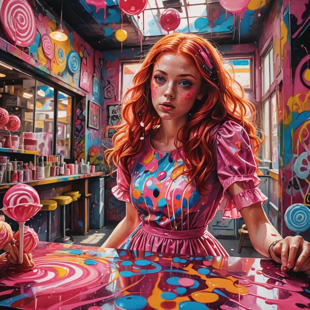 Graffiti Art: Girl in Lollipop Shop