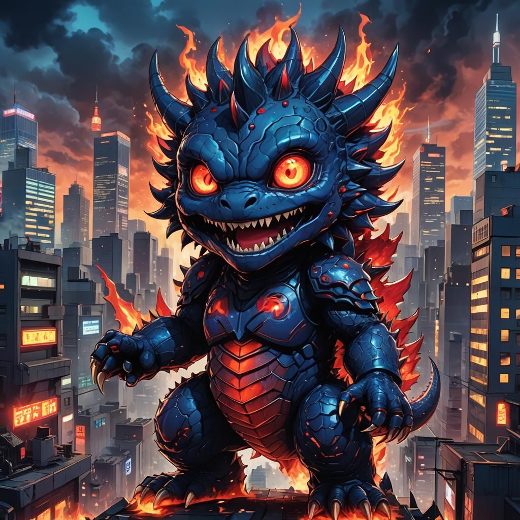Chibi Lovecraftian Kaiju Destroys Tokyo in Anime Style