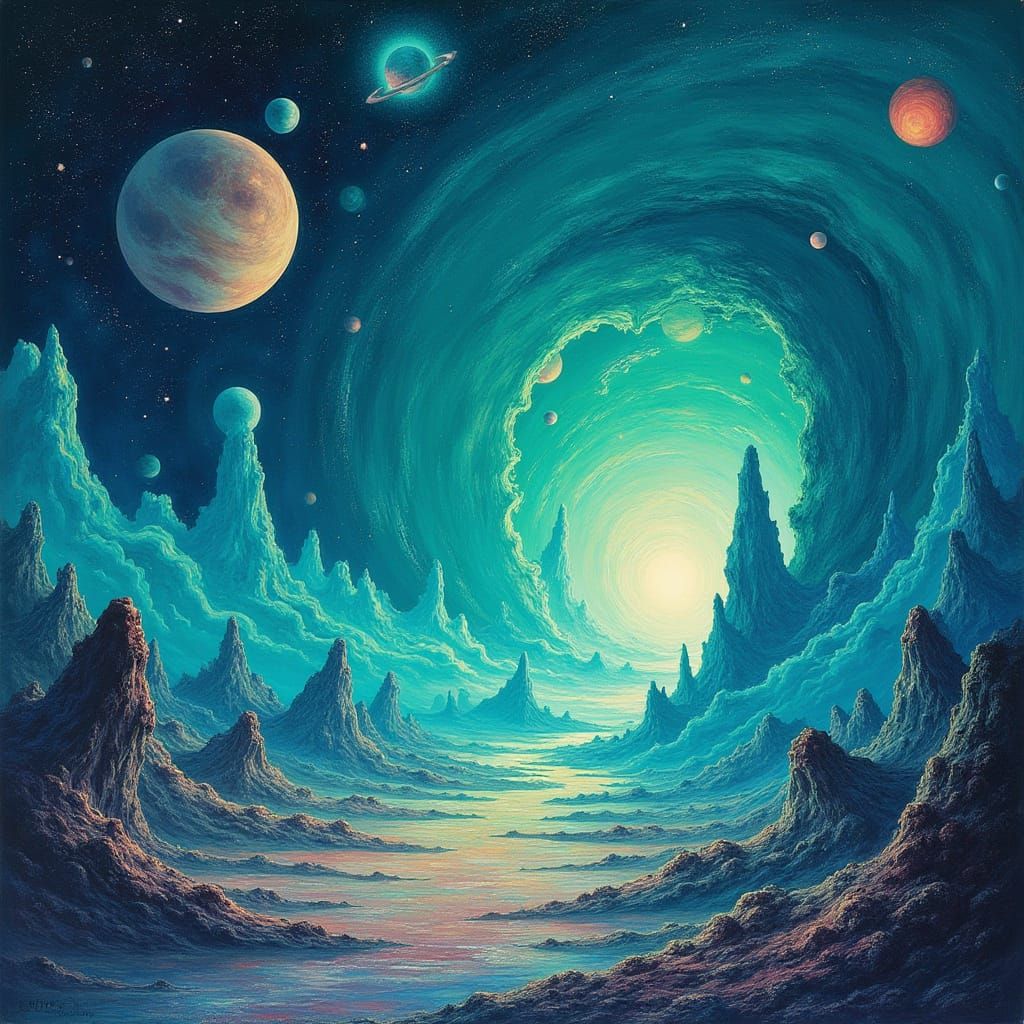 Cosmic Dreamscapes in Vibrant Teal and Blue