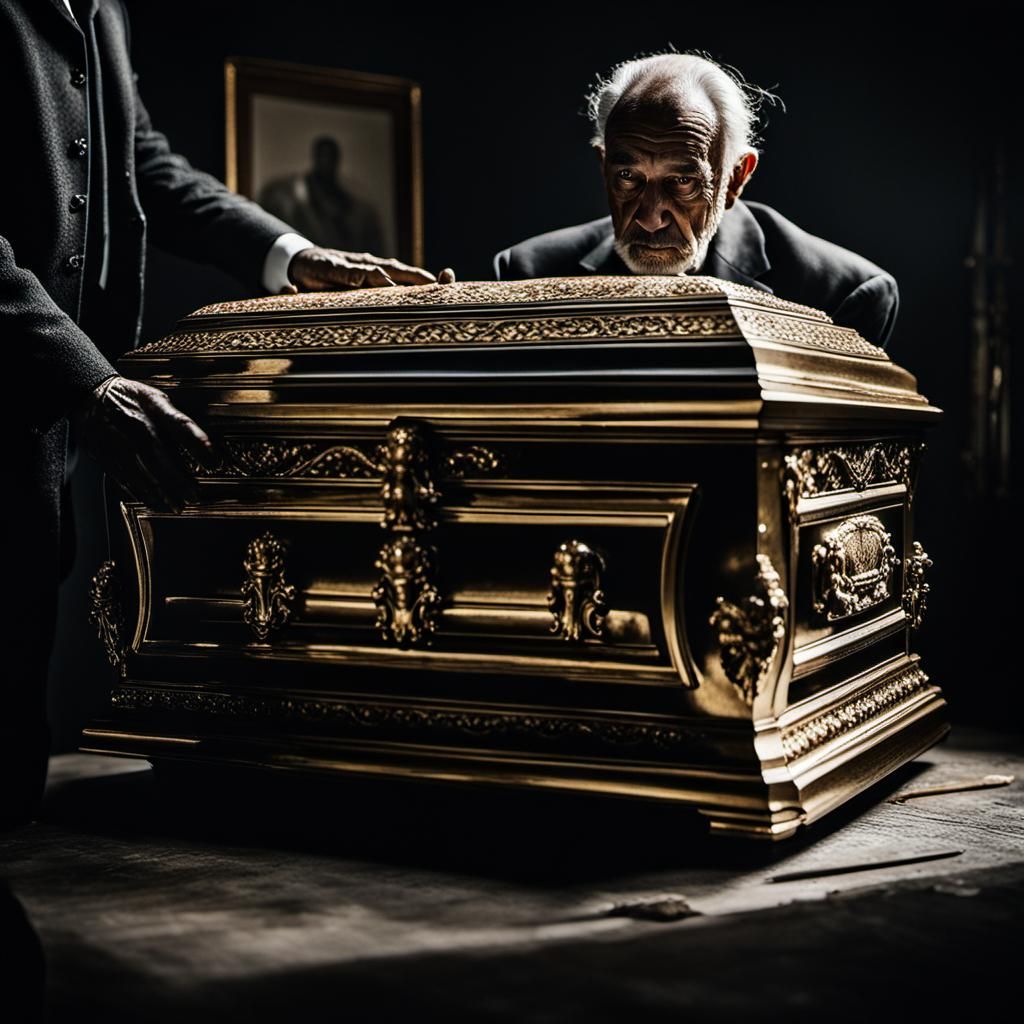 Ghostly Struggle: Horse-Drawn Casket in Dramatic Portrait