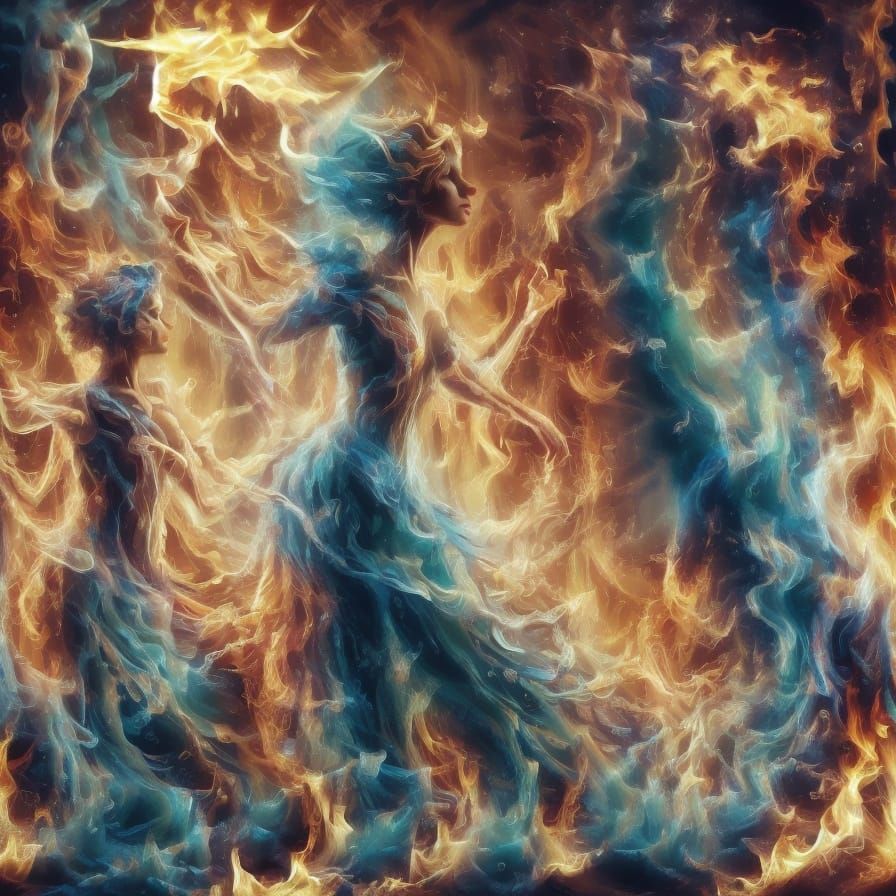 Triadic Flames Dance with Ethereal Beauty