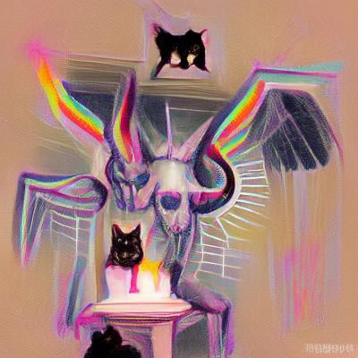 Baphomet Cat Whimsical Digital Illustration