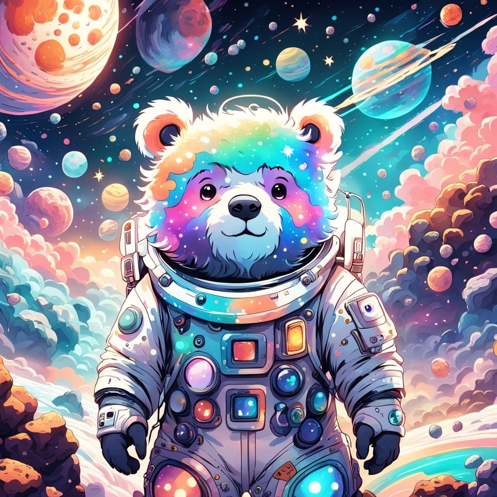 Anime Space Panda Exploring Jupiter's Moons