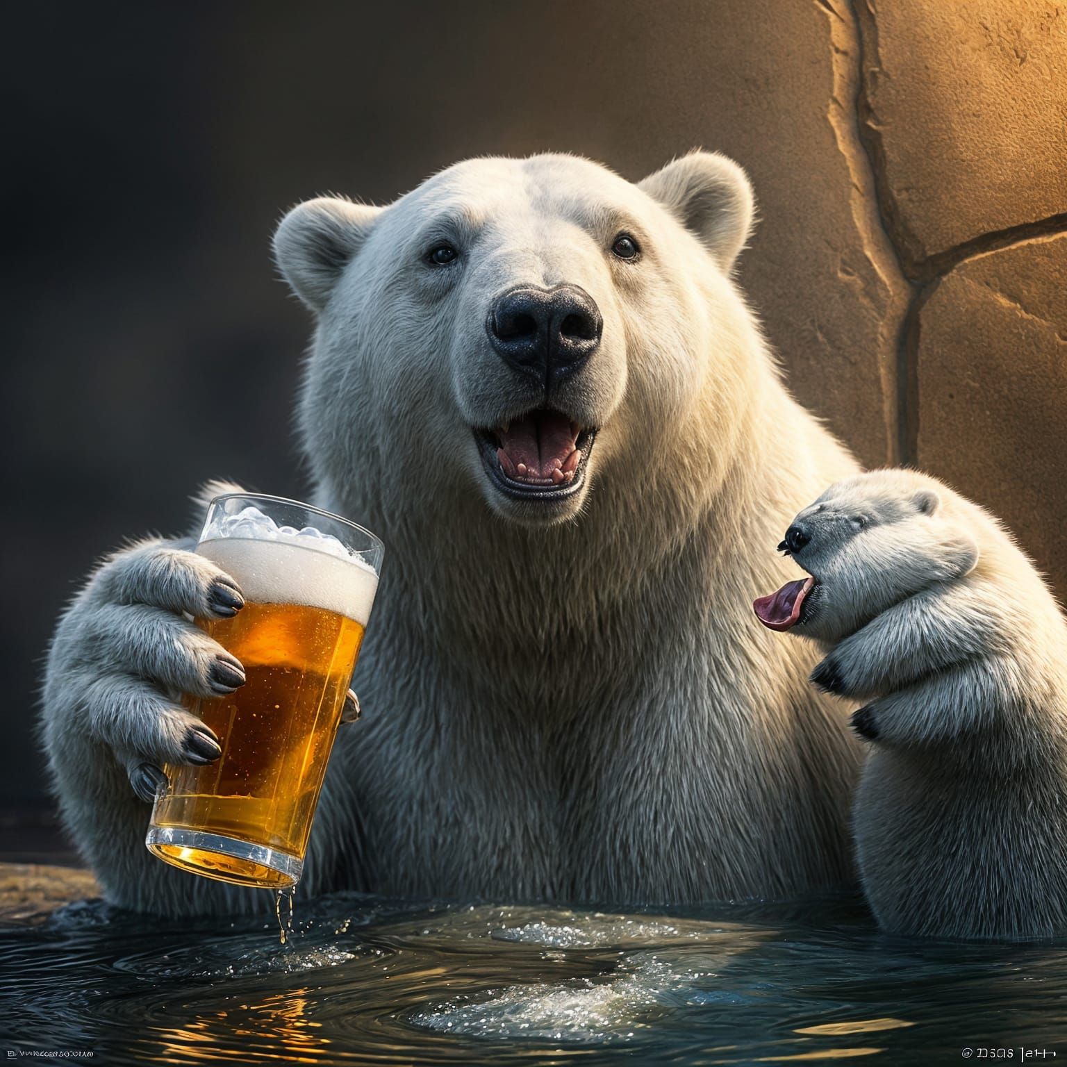 Happy Polar Bear Enjoys a Beer