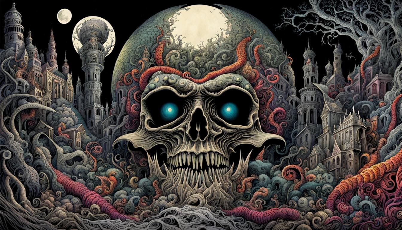 Angry Darkness in Psychedelic Horror Style