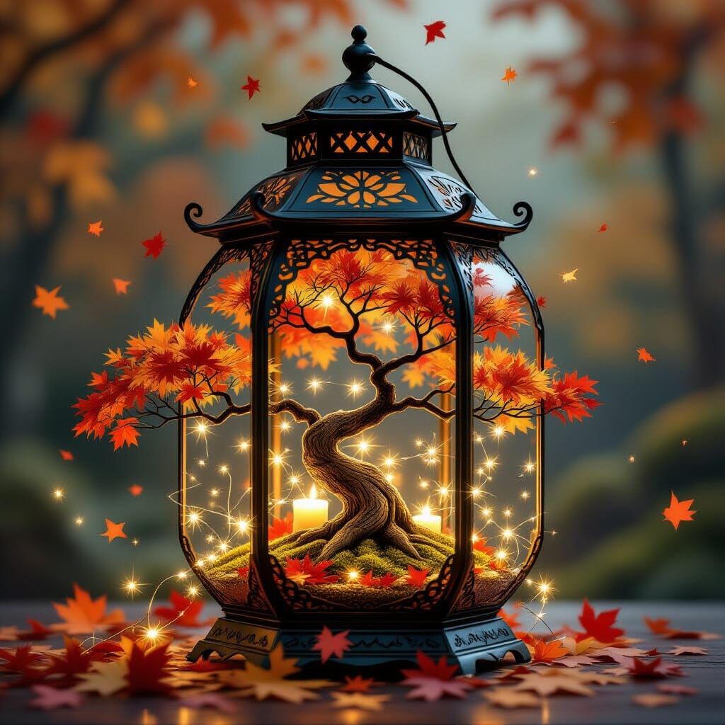 Autumn Forest Lantern with Twinkling Fairy Lights