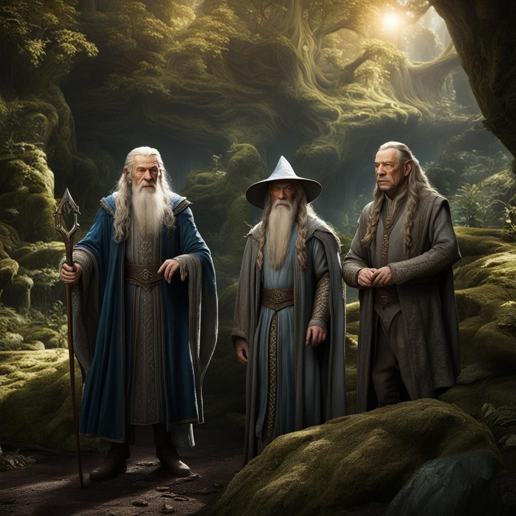 Gandalf, Galadriel, and Elrond: Fantasy Concept Art