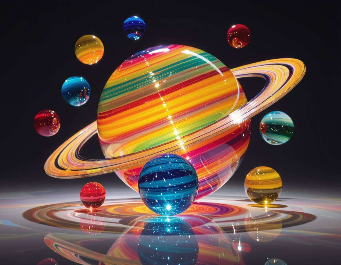 Vivid Glass Solar System in Liquid Glow