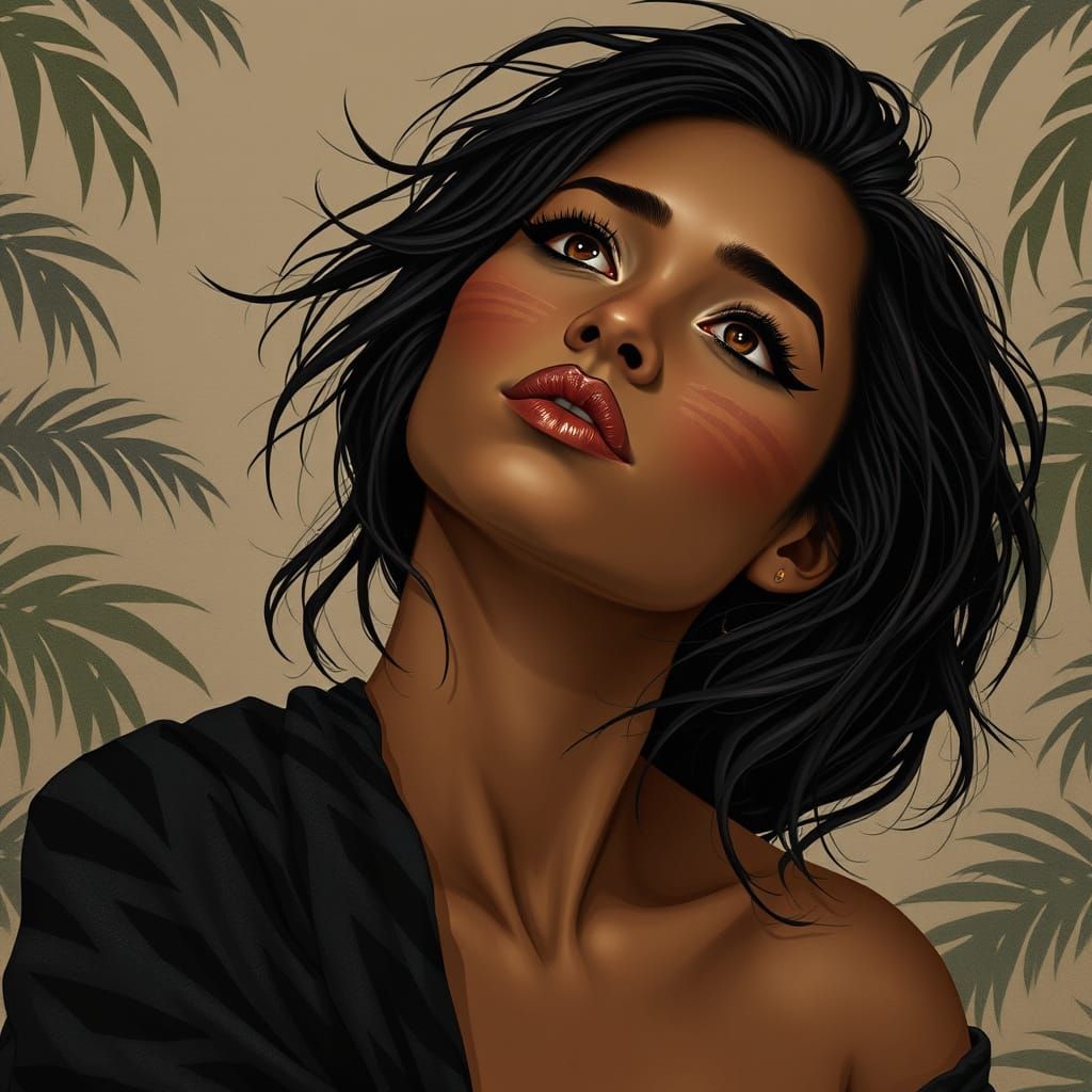 Mysterious Exotic Beauty in Cyberpunk Aesthetic