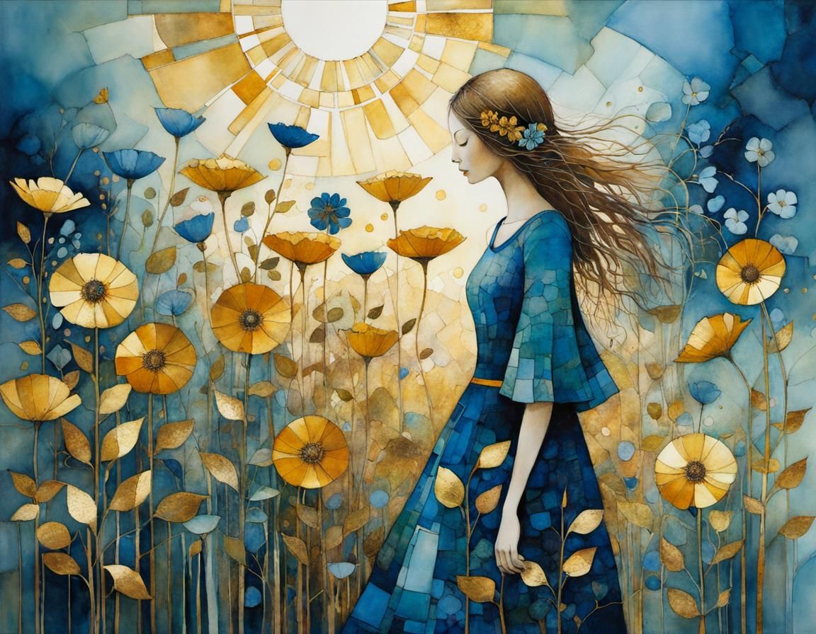 Whimsical Flowers in Sunlight with Cubist Details