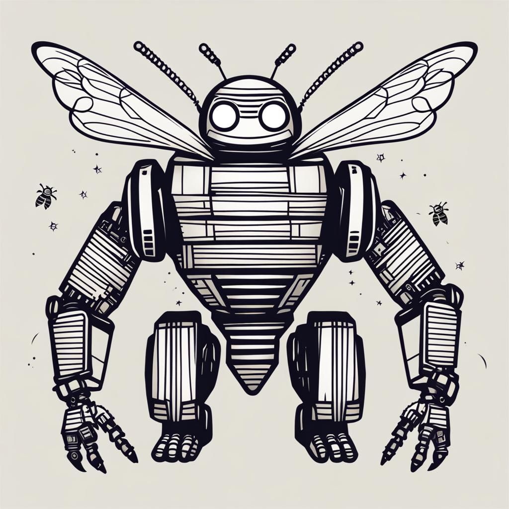 Robotic Bee Tattoo Design with Simple Lines
