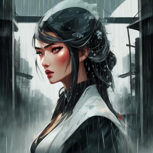 Double Exposure Portrait of a Beautiful Girl in Manhwa Style