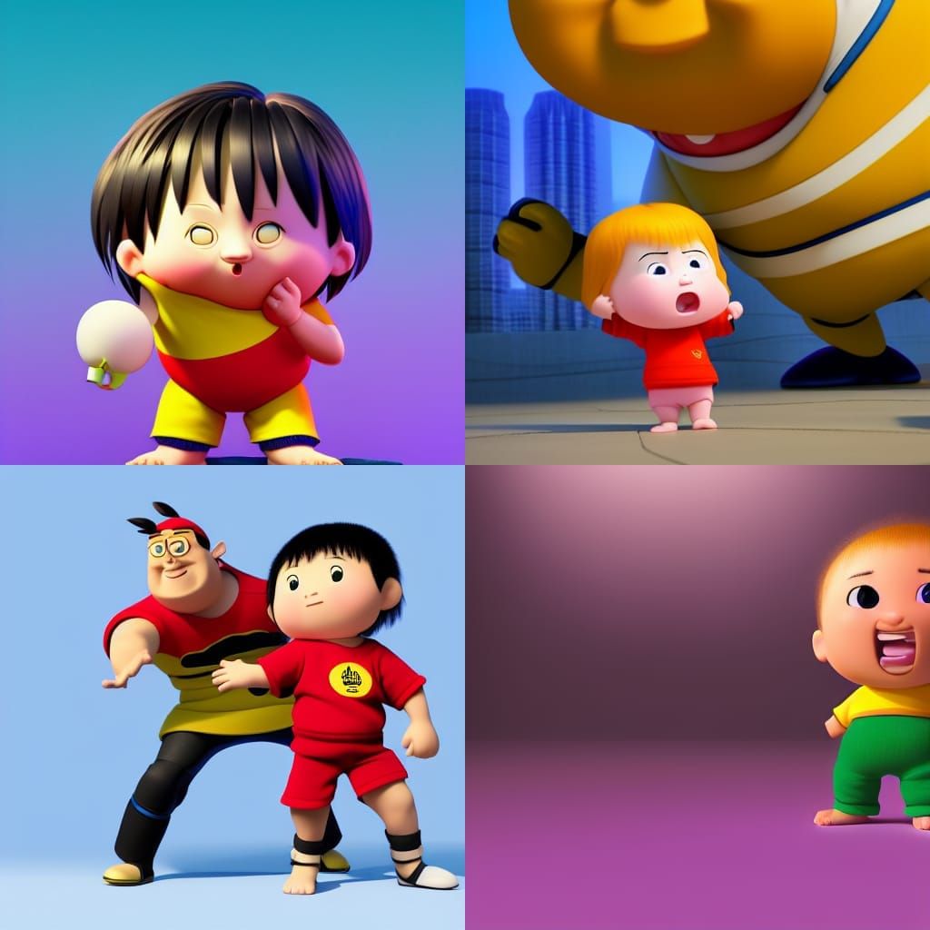 Shinchan and Shiro as Warriors: 3D Digital Art