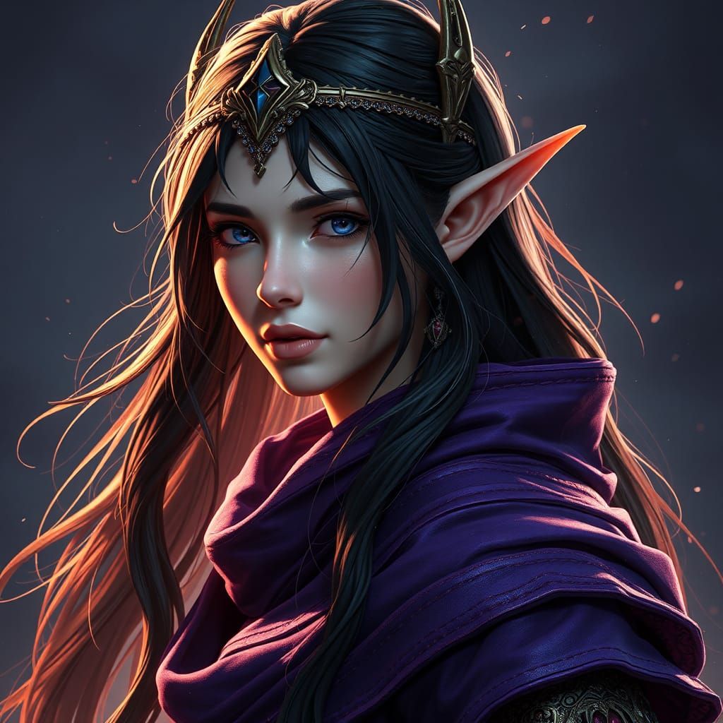 High-Elf Female in Violet Robes: Fantasy Art