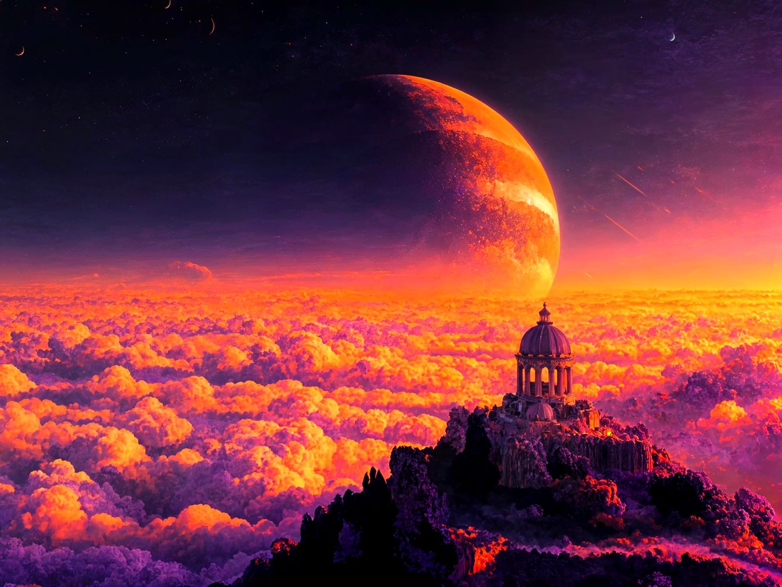 Jupiterian Temple Amidst Purple Stormy Skies