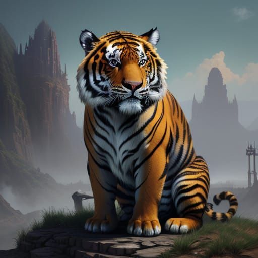 Fantastical Tigers in Vibrant, Detailed Matte Painting