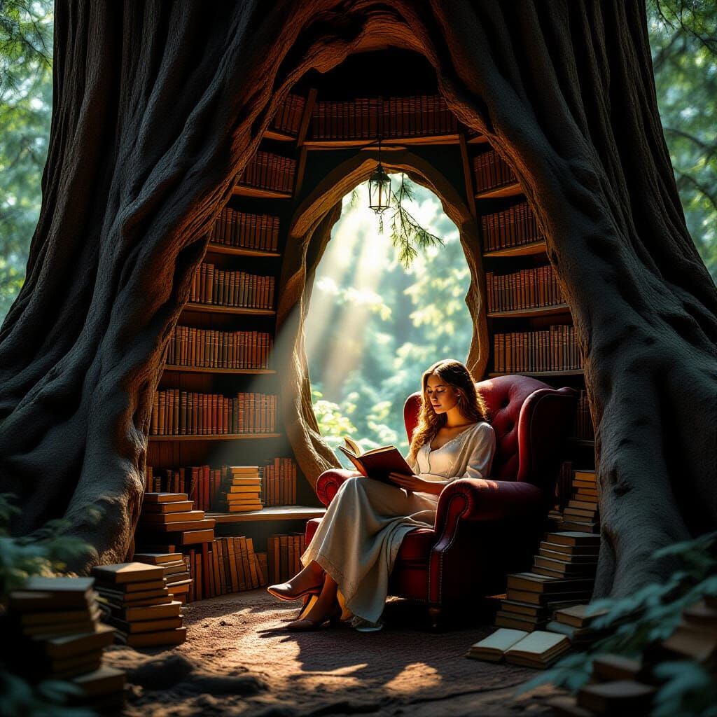 Cozy Reading Nook in Ancient Redwood
