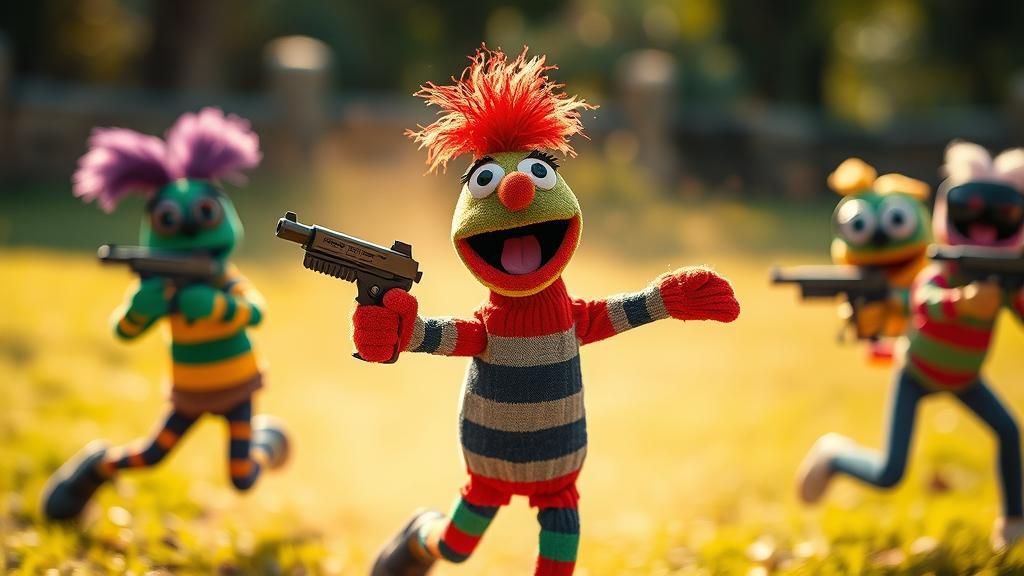 Sock Puppets in a Paintball Game, LaChapelle Style