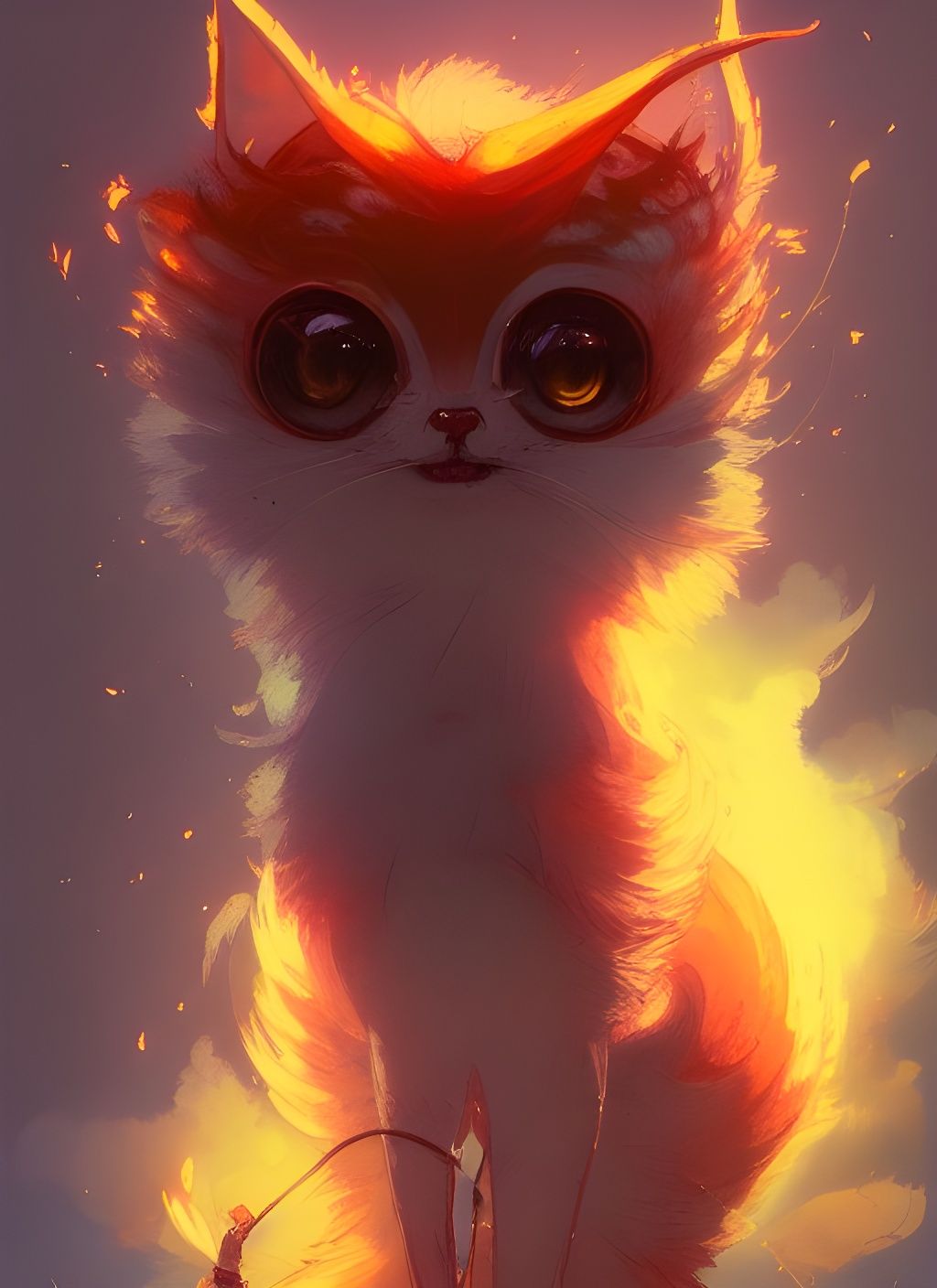 Cute Fluffy Fire Spirit Digital Illustration