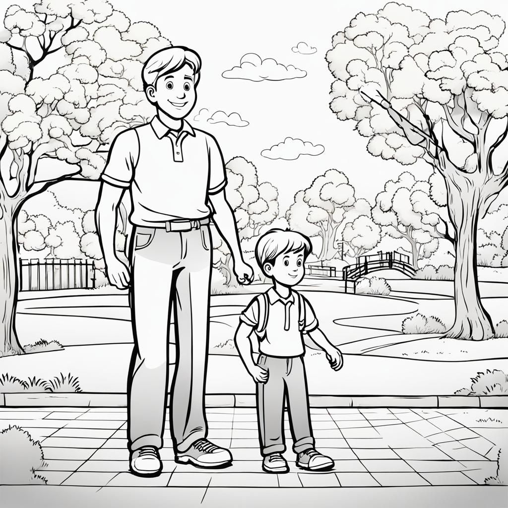 Cartoon Father and Son Coloring Page