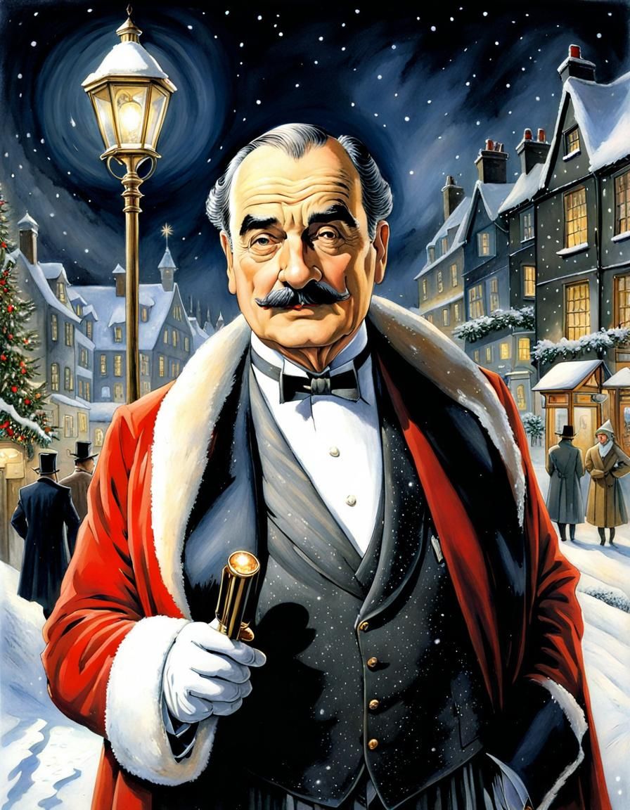 Poirot as Santa in Snowy Christmas Town
