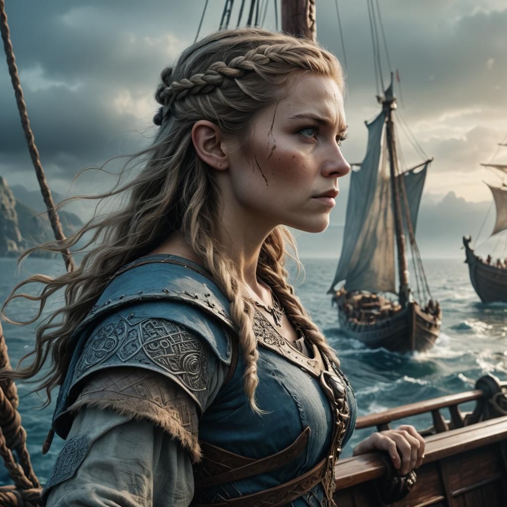 Viking Beauty on Ship: Fantasy Matte Painting