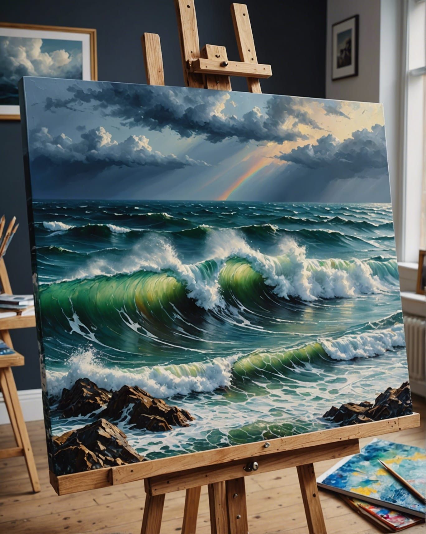 Stormy Sea Impasto Painting with Dynamic Lighting
