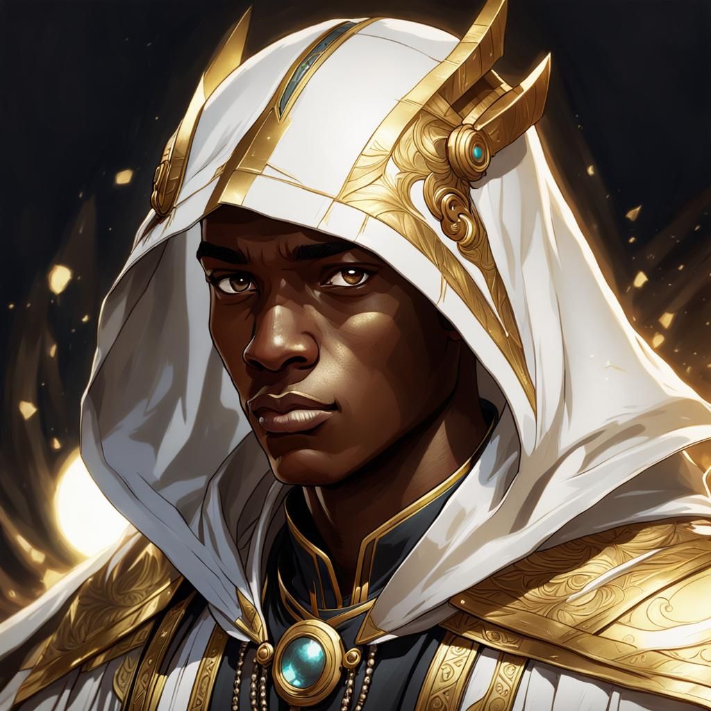 Teenage Boy in Gold Cloak: Hyperdetailed Portrait