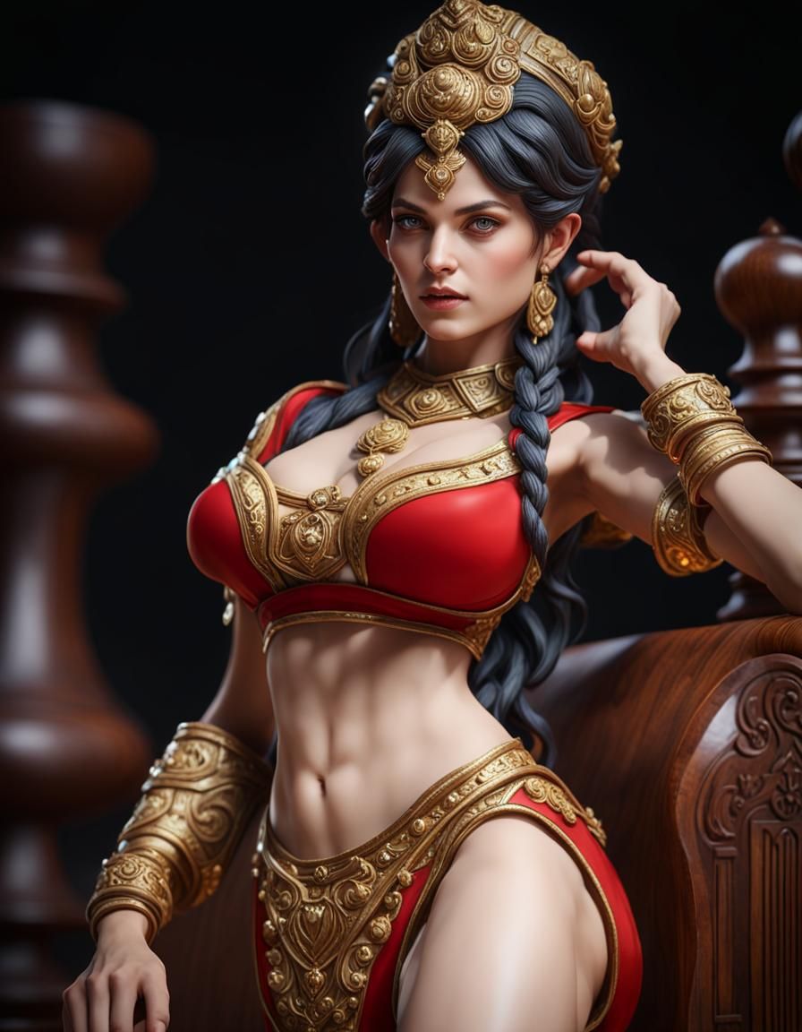 Sarmatian Goddess Plays Chess in Art Deco Style