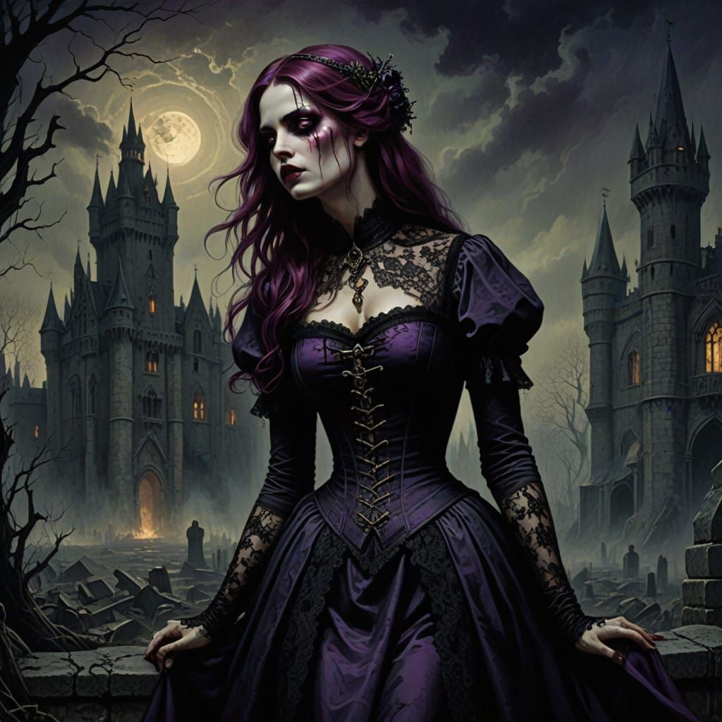 Dark Gothic Beauty in Haunting Victorian-Era Horror Style