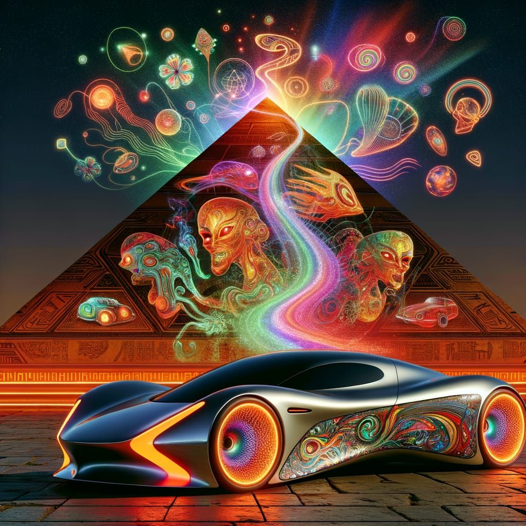 Psychedelic Mid-Engine Supercar with Luminous Pyramid