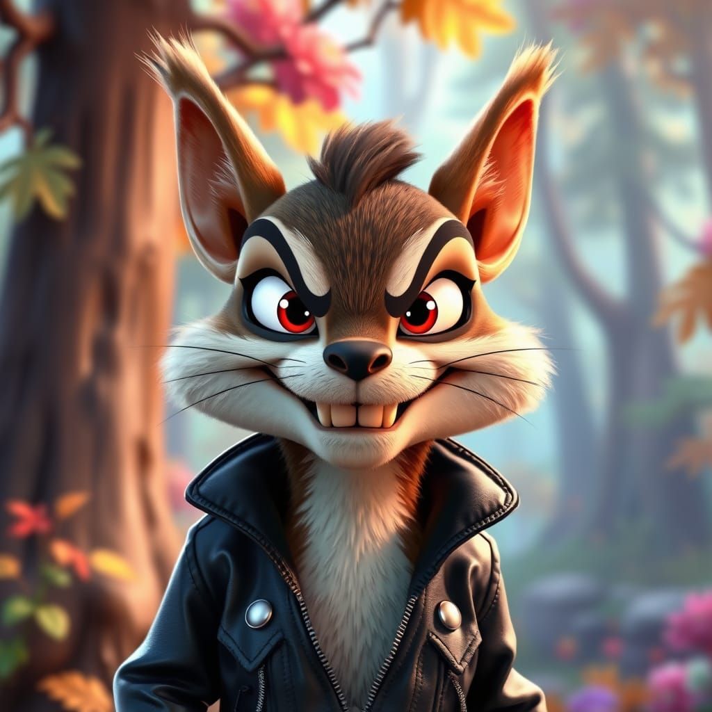 animal expressions. 3d cartoon of evil squirrel