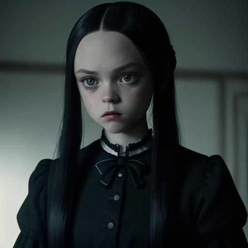 Cinematic Film Still of Wednesday Addams