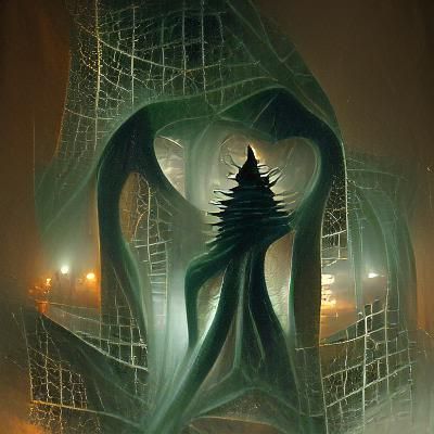 Lobachevsky and Cthulhu on Hyperboloid in Dark Fantasy Style
