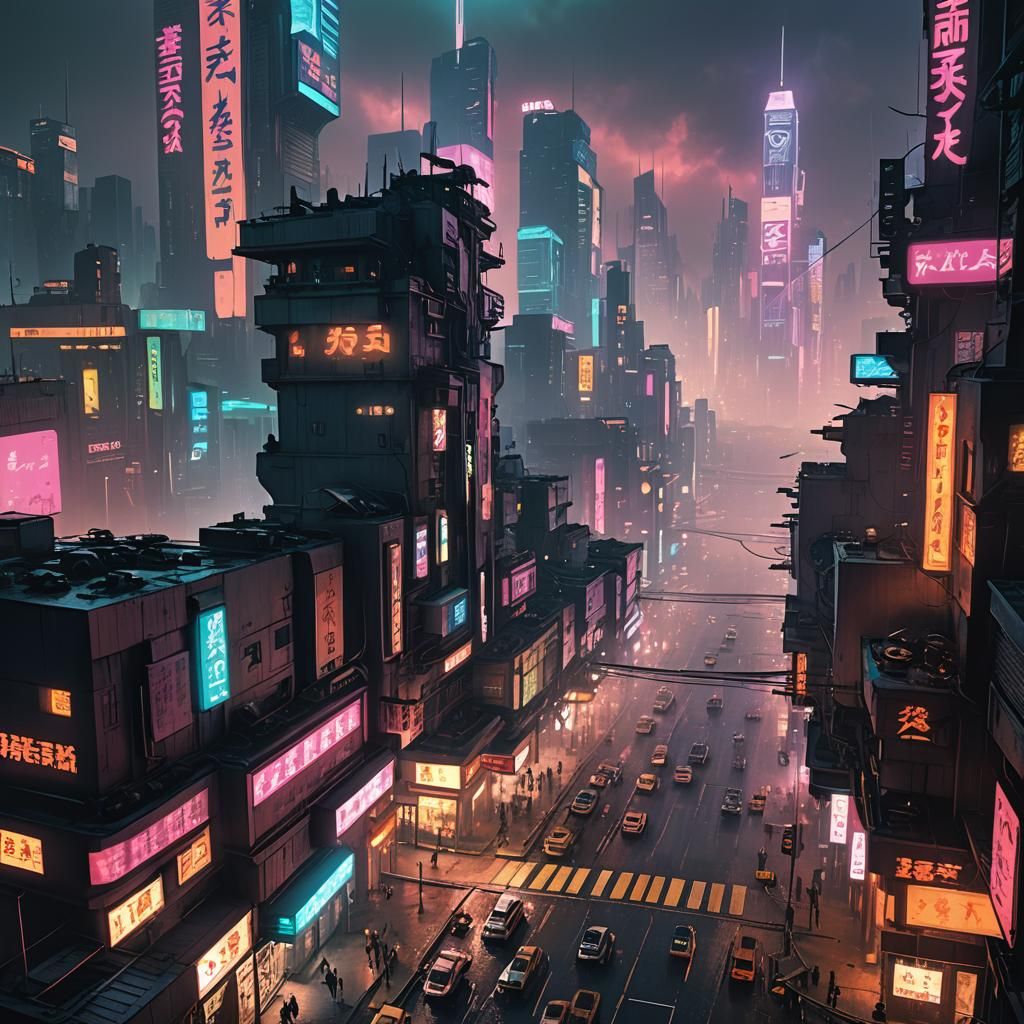 Neon Cityscape at Street Level: Cyberpunk 2049 Reimagined