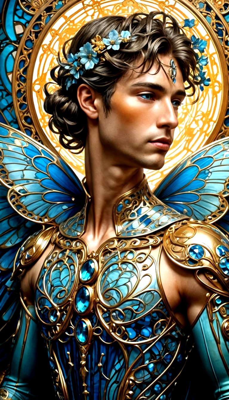 Male Cyborg fairy in Art Nouveau style