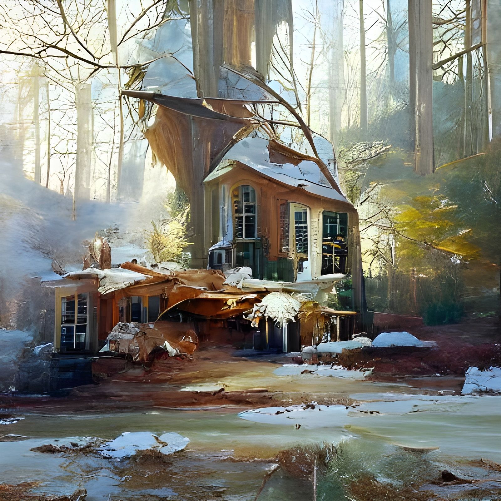 Picturesque Winter Country House: An Oil Painting