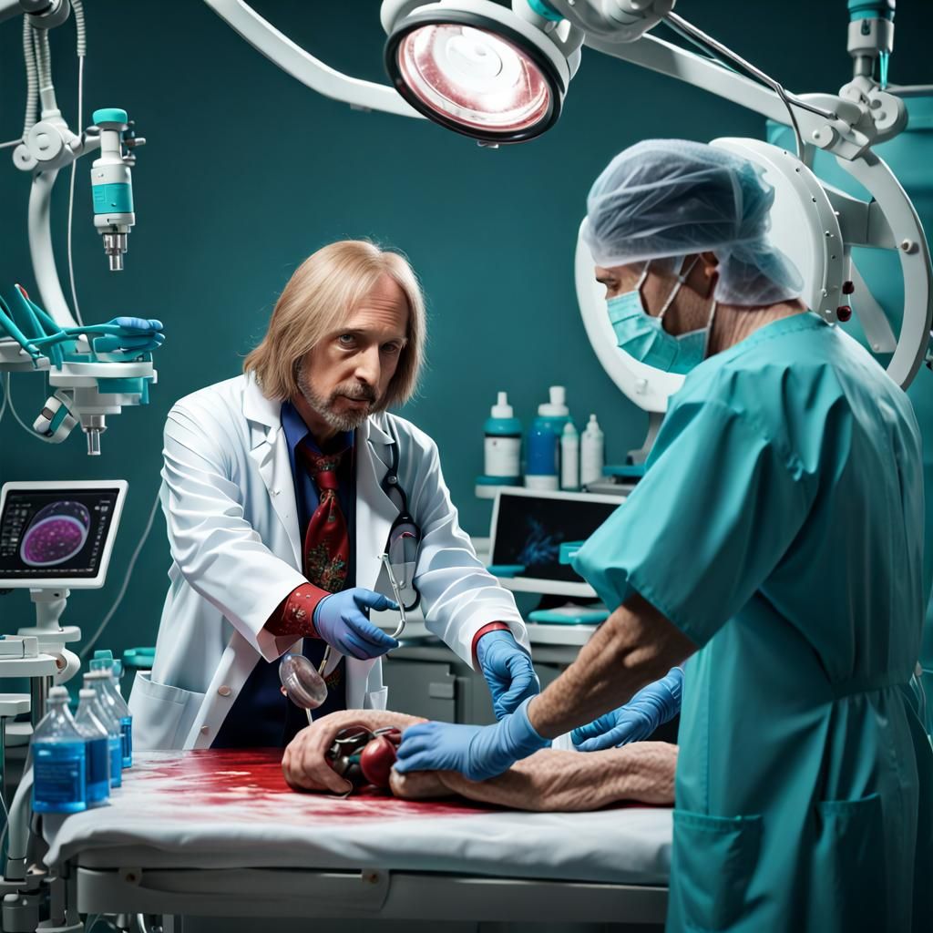 Tom Petty as Surgeon in Candy Land: Hyperrealistic Photo
