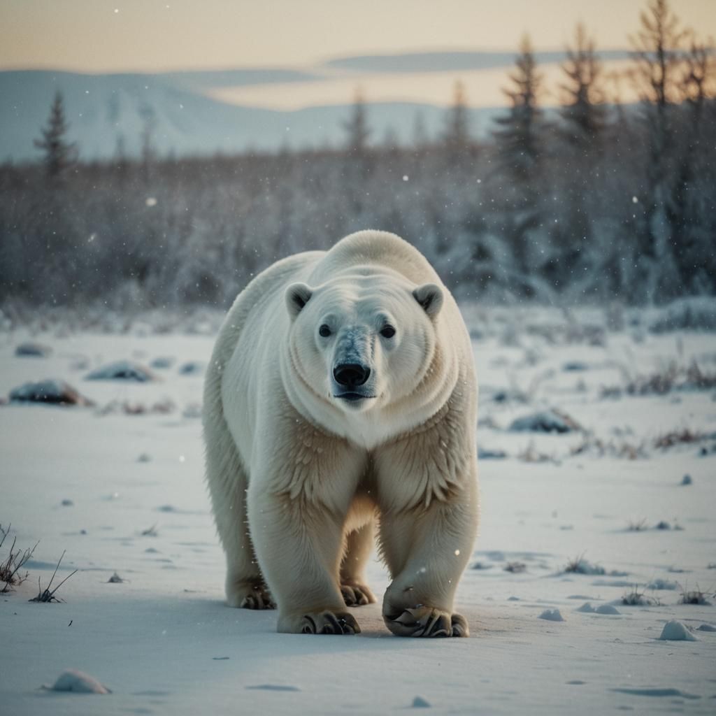 Polar Bear in Arctic Snow: Cinematic Film Still